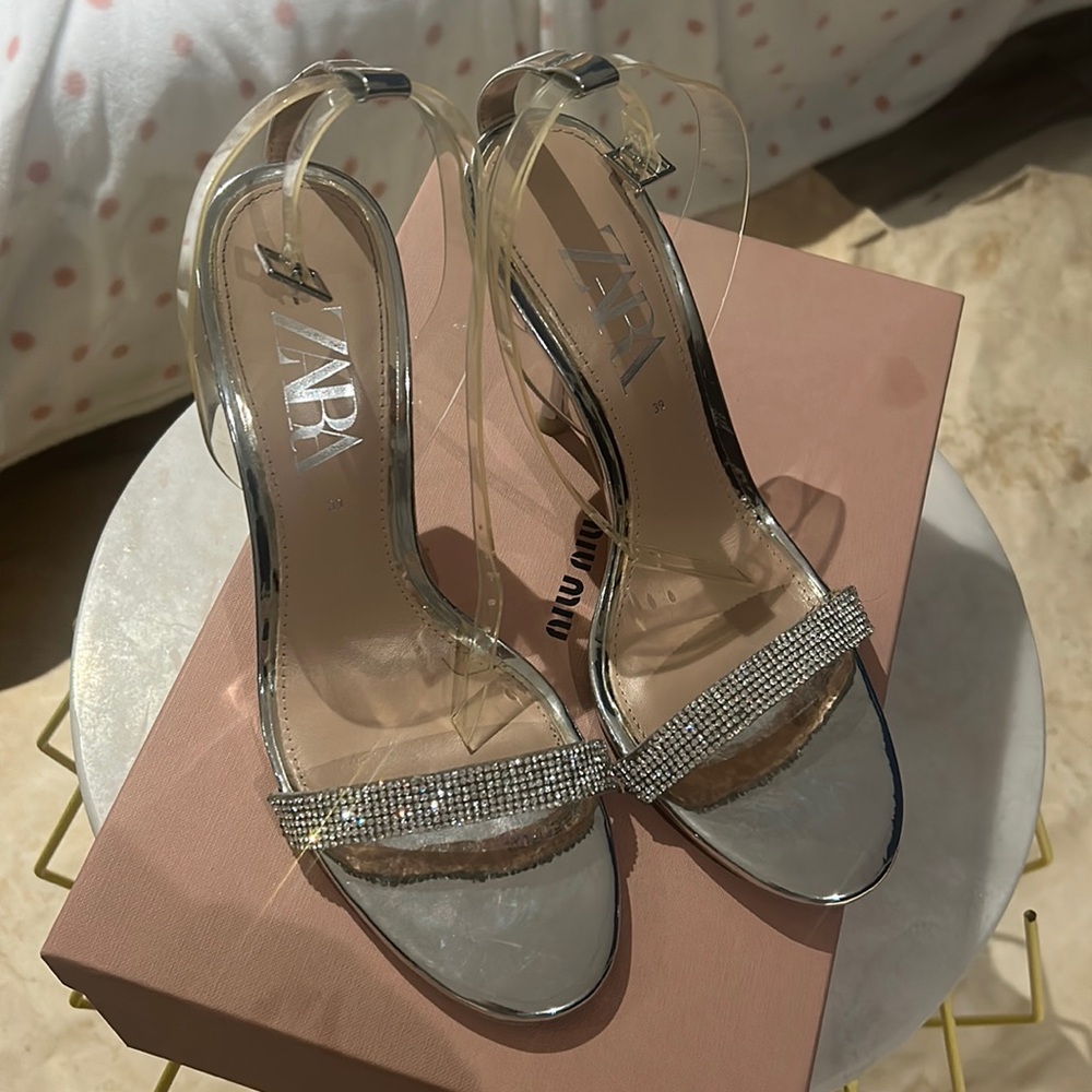 Zara silver rhinestone heels